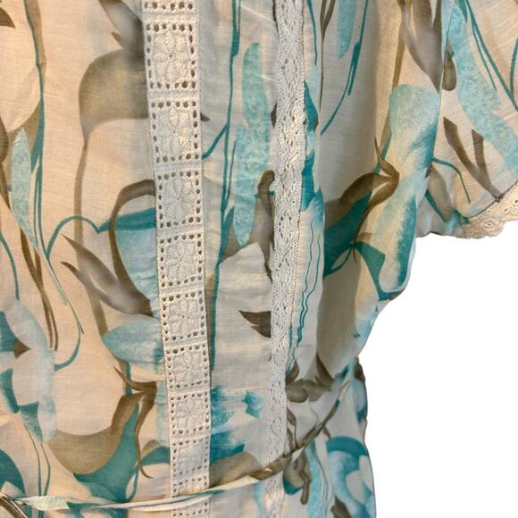 Nygard Collection Silk Blend SZ 12P Crochet Tie Back Cap Sleeve Boho Chic Floral - Picture 9 of 10
